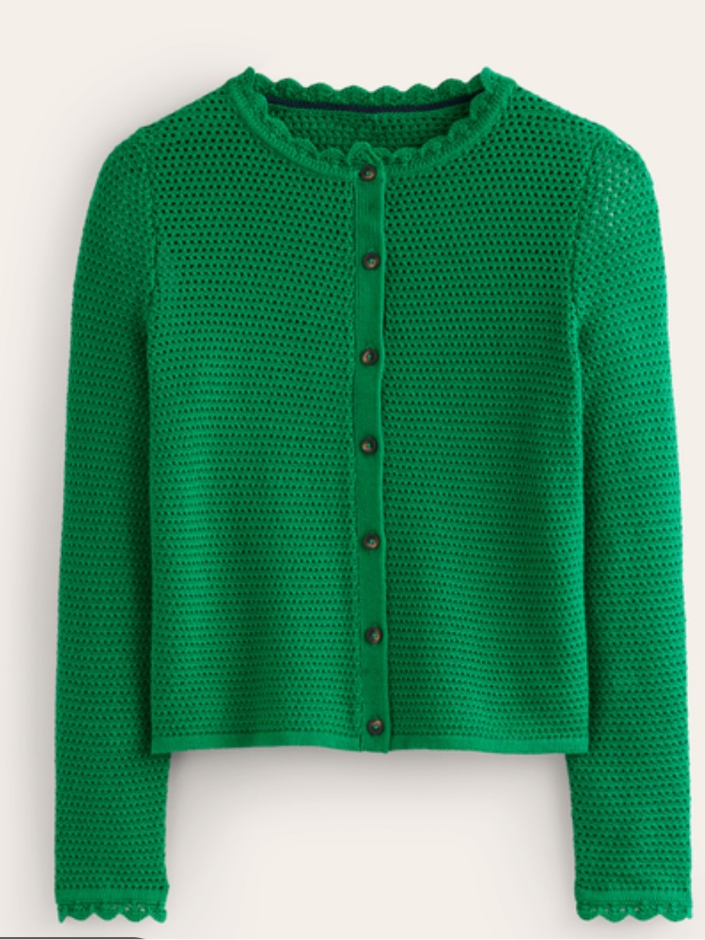 Boden Scalloped Textured Green Cardigan Sweater M
